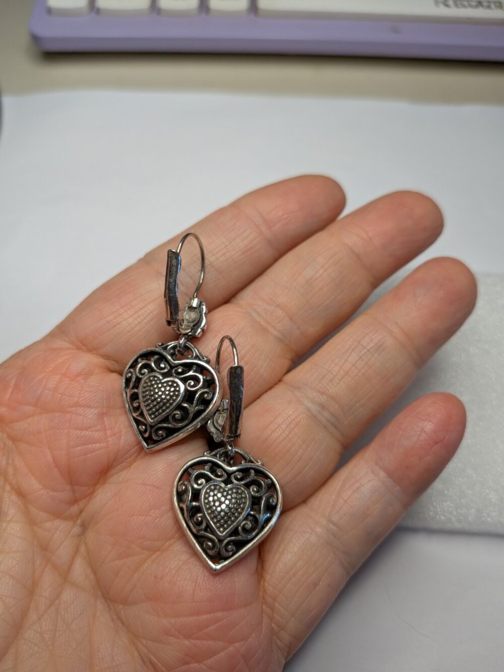 Brighton Reno Heart Leverback Earrings – Silver Plated with Swarovski Crystals - Picture 2 of 4